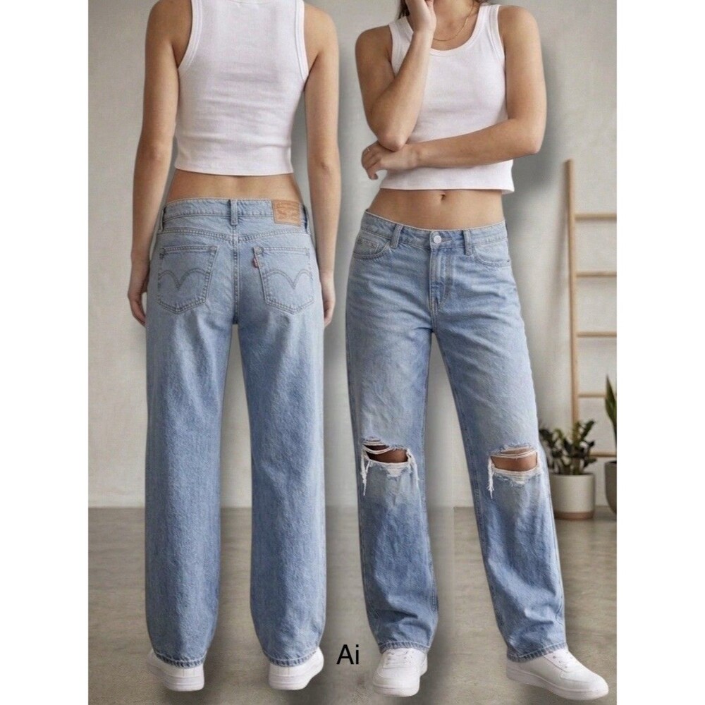 Levi's Superlow Loose Women's Size 27 Baggy Y2K Retro Distressed Blue Denim Jean